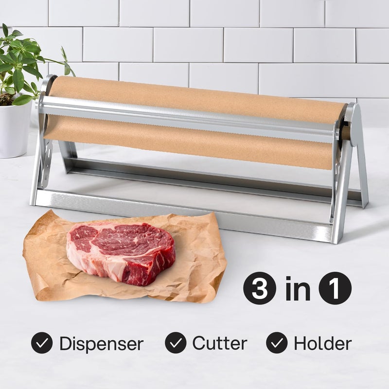 Kenley Butcher Paper Dispenser - Large Holder and Cutter for Wrapping Butcher Craft Freezer Paper Roll 18 Inch - Wall Mount or Tabletop - Carbon Steel Non-Slip Cutter with Serrated Blade - Easy to Use - Image 2